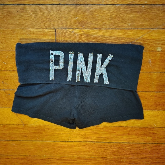 SOLD Victoria’s Secret PINK Foldover Yoga Shorts XS Black Silver Sequin Stretch - Picture 9 of 11